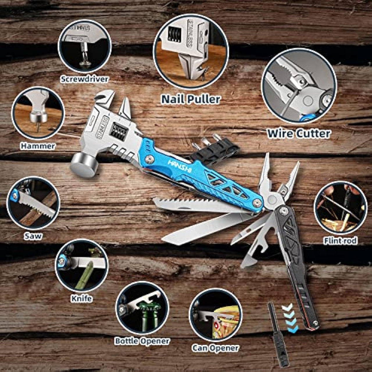 16 in 1 Adjustable Wrench Multitool Hammer
