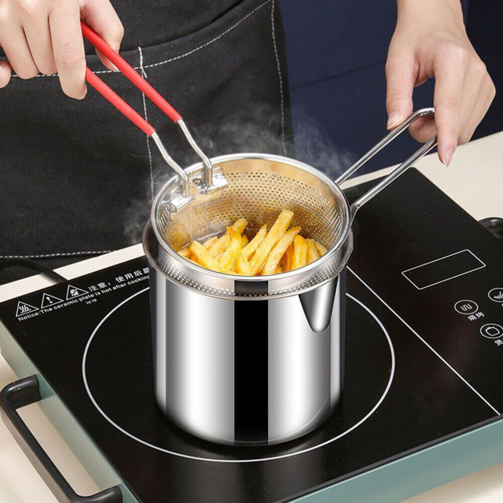 Frying Pot With Strainer Basket Tong Stainless Steel