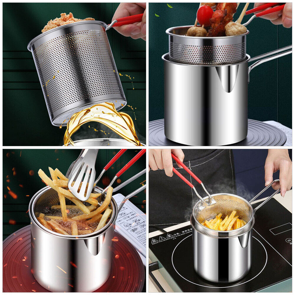 Frying Pot With Strainer Basket Tong Stainless Steel