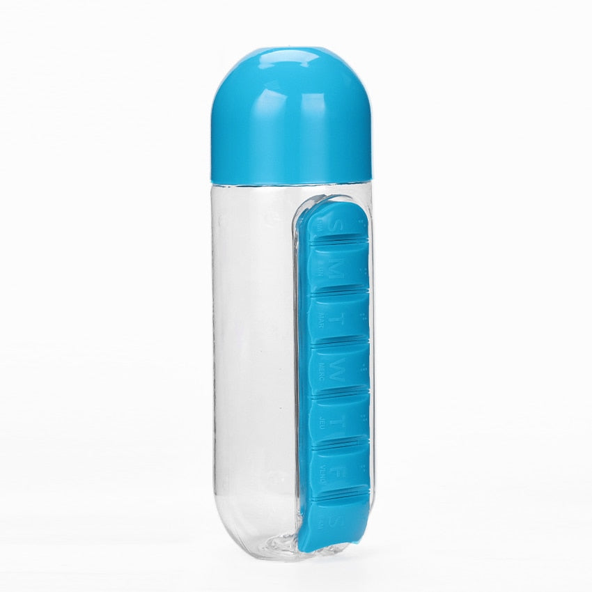 1PC 600ml Sports Plastic Water Bottle Combine Daily Pill Boxes Capsule Water Cup Medicine Organizer Drinking Bottles