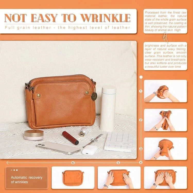 Three-Layer Leather Crossbody Shoulder and Clutch Bag