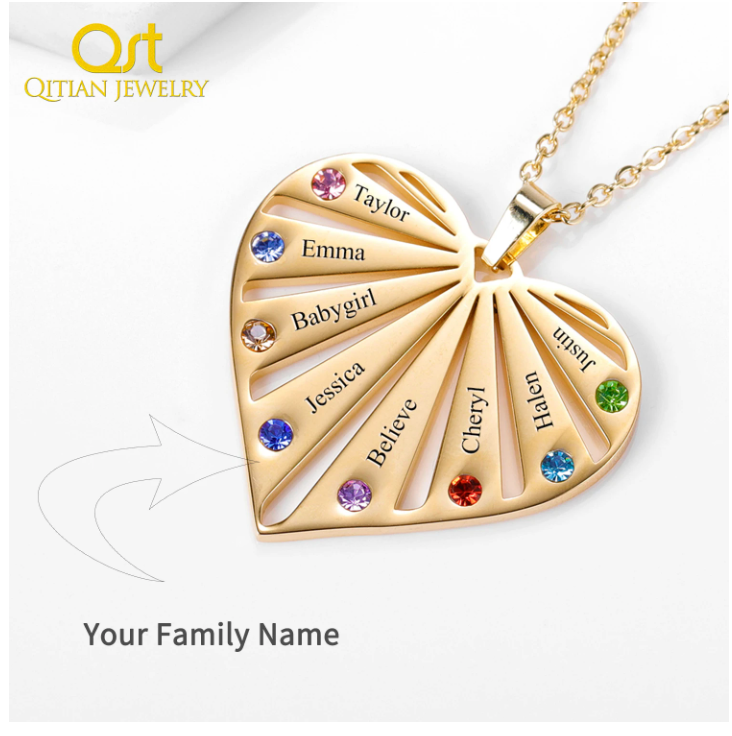 Personalized Heart Birthstone Name Necklace